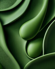 Fototapete - Green abstract background with flowing shapes and drops creating a modern and elegant design