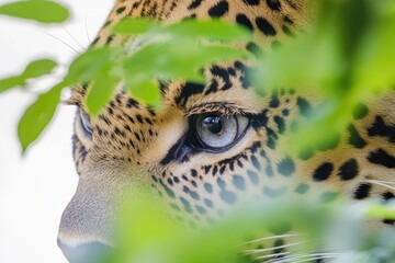 Canvas Print - A close-up view of a leopard's face, highlighting its striking features and piercing eyes