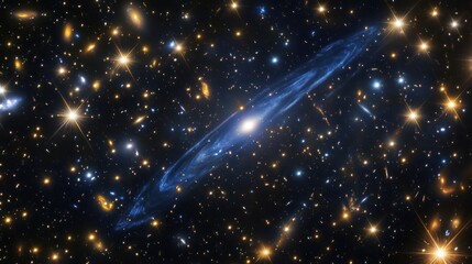 Wall Mural - outer space showing a pulsar emitting a beam of light, surrounded by a dense cluster of stars backgr