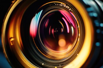 Poster - Close up shot of a camera lens showing the intricate details of its mechanical and optical components