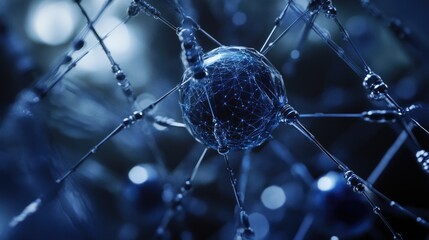 Wall Mural - Close-up of a spider web with dew drops, ideal for use in macro or scientific photography contexts