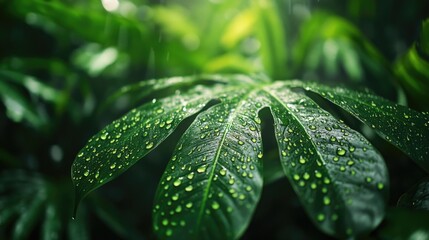 Aufkleber - A clear view of a single leaf with dew drops, perfect for nature and macro photography