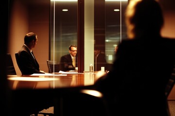 Wall Mural - A couple sitting at a conference table discussing business