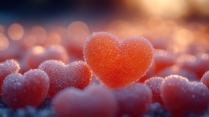 Poster - A close-up shot of multiple candy hearts in different colors and shapes, perfect for use in romantic or festive contexts