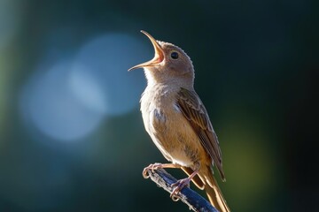 Poster - A small bird sits on the top of a tree branch, possibly looking for food or taking a break