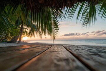 Poster - A wooden dock overlooking the ocean, suitable for use in images about coastal scenery, architecture, or outdoor activities