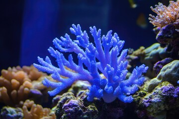 Poster - A close-up shot of a blue coral in a home aquarium