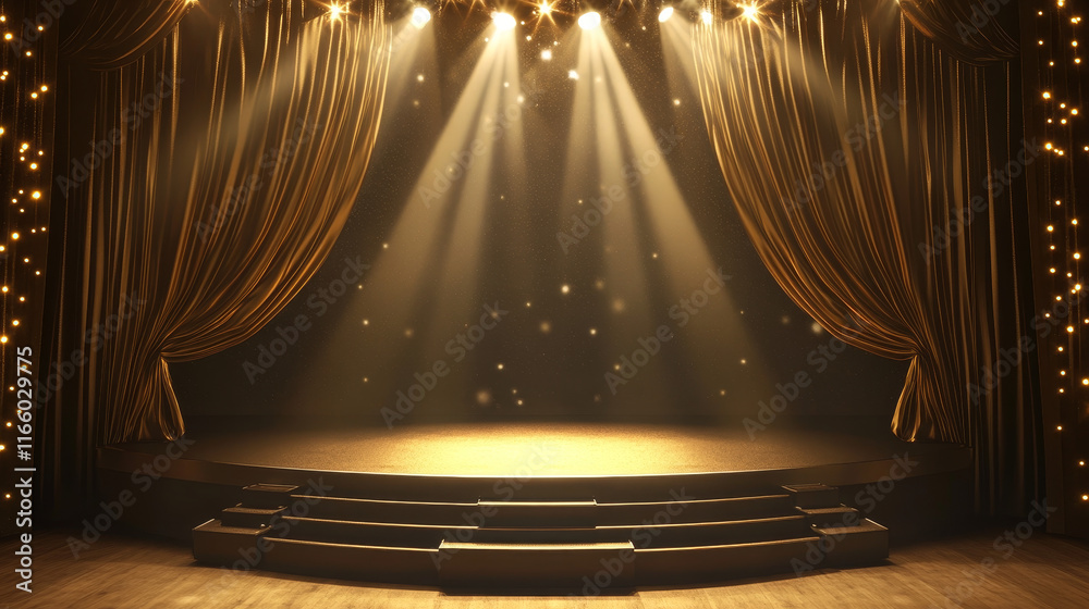 Ceremony award background with gold stage and concert curtain. 3d ...
