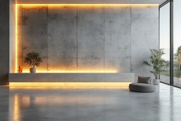 Poster - A simple, functional space with a concrete wall and bench, ideal for office or storage use