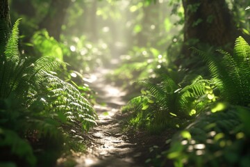 Poster - A winding path in a dense and vibrant forest