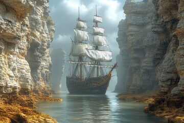 Poster - A big vessel sailing on the surface of a lake or sea, great for backgrounds or scenic images