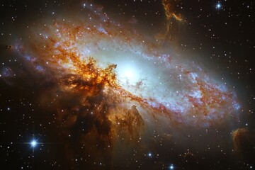 a stunning galaxy with a bright orange star at its center
