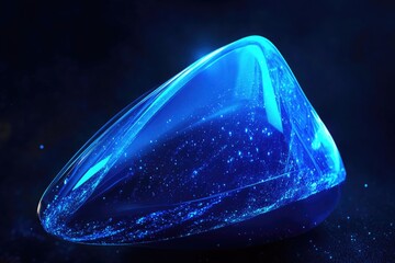 Poster - A single blue crystal sits on a dark, smooth surface
