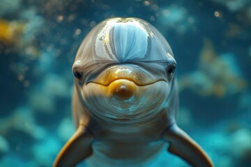 Aufkleber - A close-up view of a dolphin's face underwater
