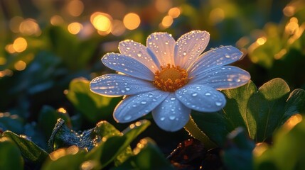 Poster - A close-up of a white flower with water droplets glistening on its petals, great for use in still life or nature-inspired designs