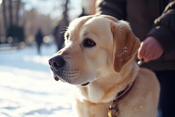 Poster - Close-up shot of a dog in a snowy environment