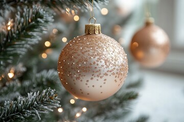 Poster - A close-up of a Christmas ornament hanging from a tree branch