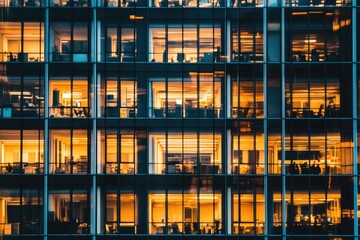 Poster - An illuminated office building at nighttime, suitable for cityscape or architecture backgrounds