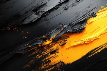 Poster - A close-up shot of black and yellow paint textures, suitable for design or art projects
