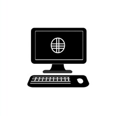 Poster - Black Desktop Computer Icon Showing Global Network Access