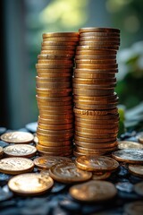 Poster - A pile of coins sits on a table