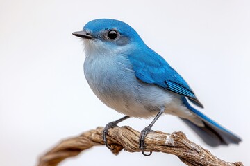 Poster - A small blue bird sits quietly on a branch, surrounded by leaves