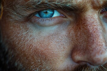 Aufkleber - A close-up shot of a man's face with bright blue eyes