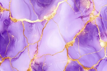 Poster - A detailed view of a beautiful purple and gold marble with swirling patterns