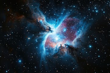 Poster - A large star cluster in the center of a distant galaxy, surrounded by stars and gas