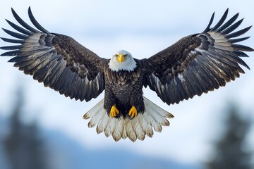 Poster - A majestic bald eagle soaring through the air with its impressive wingspan