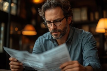 Aufkleber - A person sitting at a table studying or reviewing documents