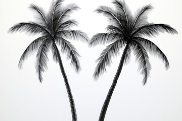 Poster - Two palm trees standing tall on a sunny beach with calm waters