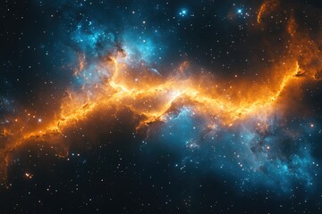 Poster - A vibrant orange and blue nebula with stars shining through the background