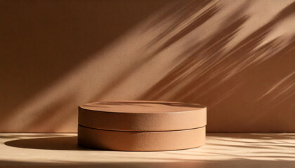 Wall Mural - abstract empty biege podium with shadows on light brown background. stage for product on website. mo