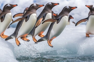 Aufkleber - A group of penguins perched on top of an iceberg, showcasing their adaptability to harsh Arctic environments