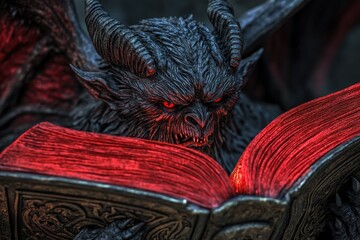 Poster - A demonic figure sits and reads a book, conveying a sense of quiet contemplation