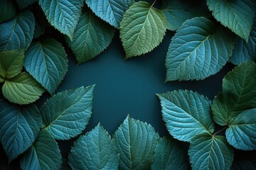 Poster - A group of green leaves sit atop a blue background