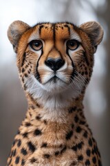 Poster - A cheetah's face looking directly at the camera, with eyes and nose prominent