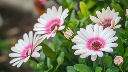 Aufkleber - A bouquet of white and pink flowers with green leaves, perfect for decoration or gift