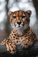 Poster - A cheetah sits atop a tree branch, showcasing its agility and strength