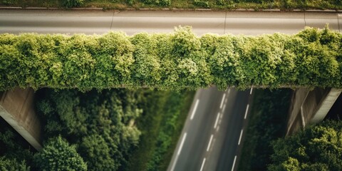 Aufkleber - Aerial view of a highway with a bridge overpass, useful for urban planning or infrastructure projects
