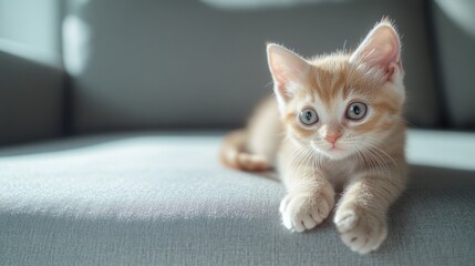 Poster - A small kitten sitting on a couch, possibly looking for attention