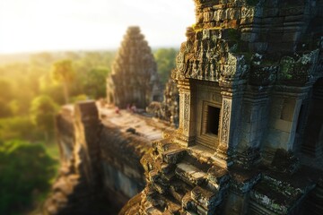 Poster - A person stands at the entrance of a temple, offering a glimpse into its ancient architecture