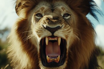 Poster - A close-up shot of a lion's open mouth, suitable for use in wildlife or animal-themed projects
