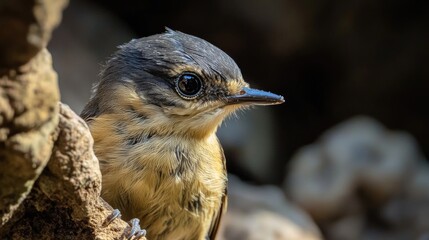 Poster - A small bird perches on top of a rocky outcropping