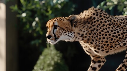 a cheetah walking across a lush green field