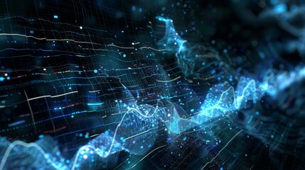 Complex data streams flowing and glowing in a digital cyberspace, creating a futuristic technological landscape
