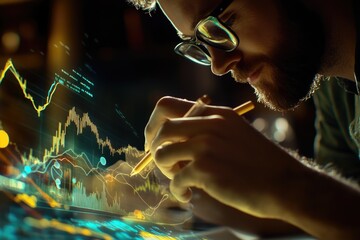 Aufkleber - A person wearing glasses works on a laptop, possibly in an office or home setting