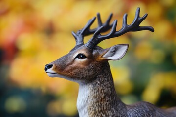 Poster - A close-up shot of a fake deer with impressive antlers, suitable for fantasy or wildlife-themed projects