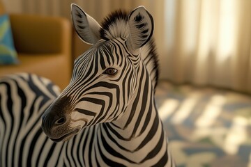 Aufkleber - A zebra is found in an unexpected location - a cozy living room